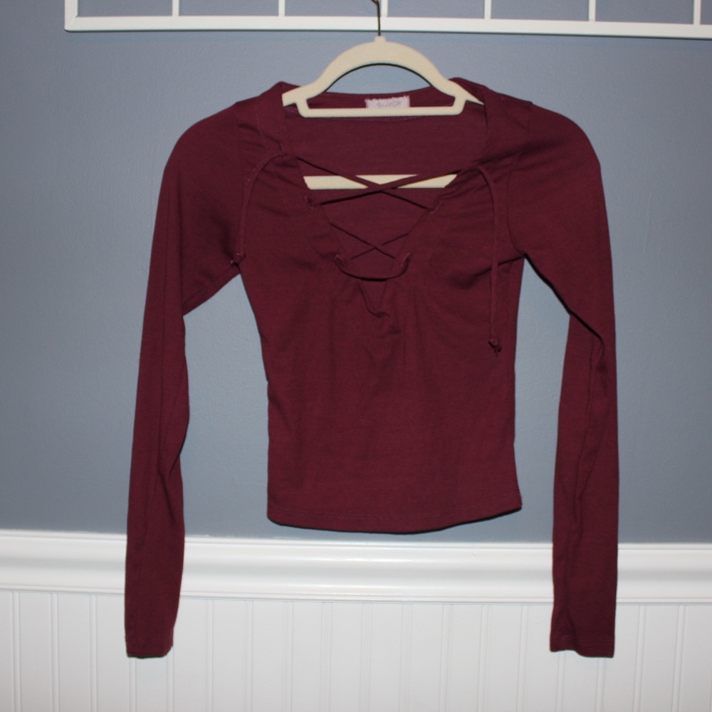 Maroon Lace Front Crop Top